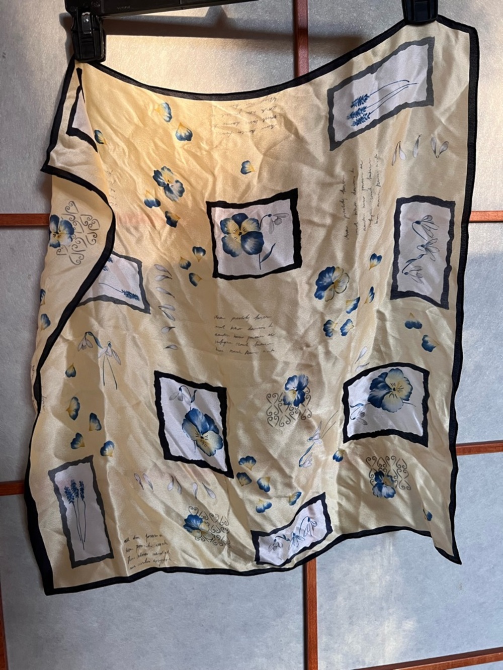 Silk Love Letter Scarf Handkerchief Butter Yellow Peony Flowers Beautiful Soft